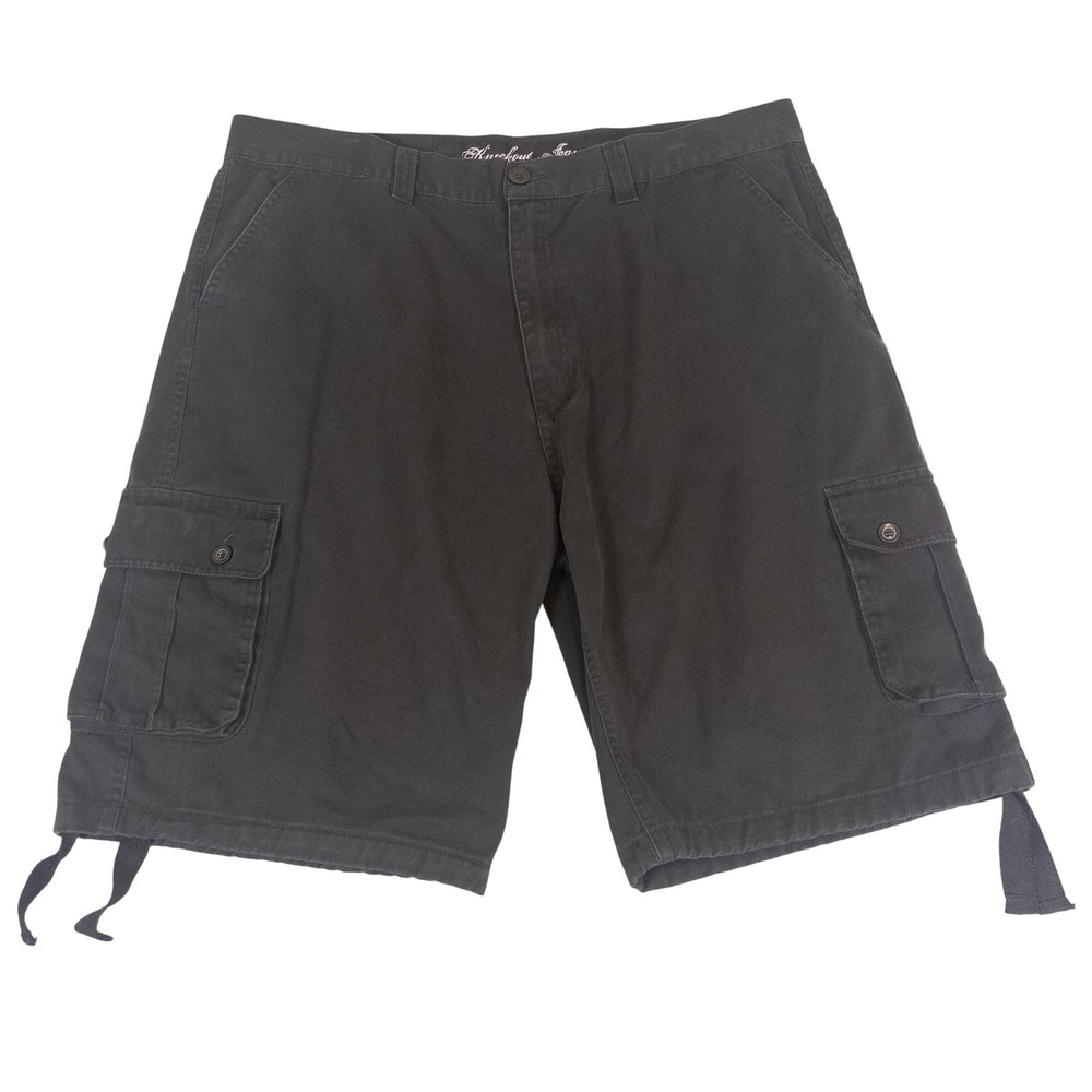 Knockout Jeans Mens Size 44 Black Cotton Drawstring Hem Cargo Shorts
